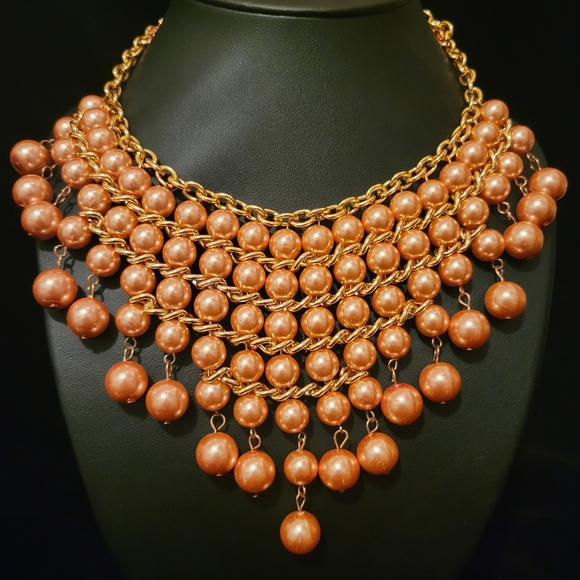 Estate Faux Pearl Bib Necklace - Picture 2 of 4